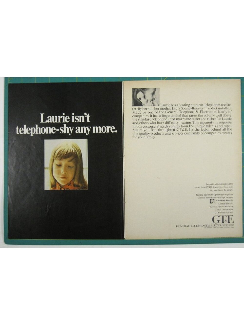 Print Ad Laurie Isnt Telephone-Shy Any More GTE Sound Booster Handset 1967 2 PG